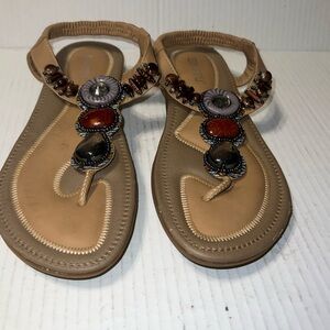 Stylish Tan Sandals with Beaded Accents